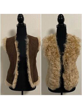 Leather Vest Women’s Size Small Brown reversible leather fur vest open front